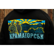 Весняна толстовка худі чоловіче чорне "Краматорськ" жовто-синій принт 48, M