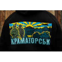Зимова толстовка худі чоловіче чорне "Краматорськ" жовто-синій принт