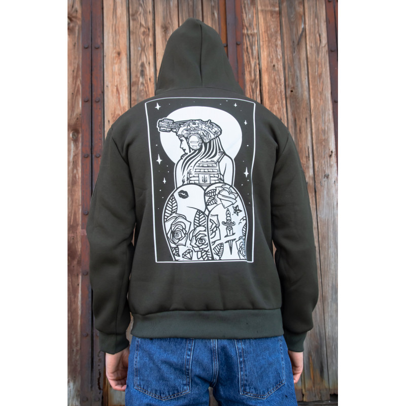 Толстовка зимова худі чоловіче олива "Millitary Girl 2.0" 2XL, 54