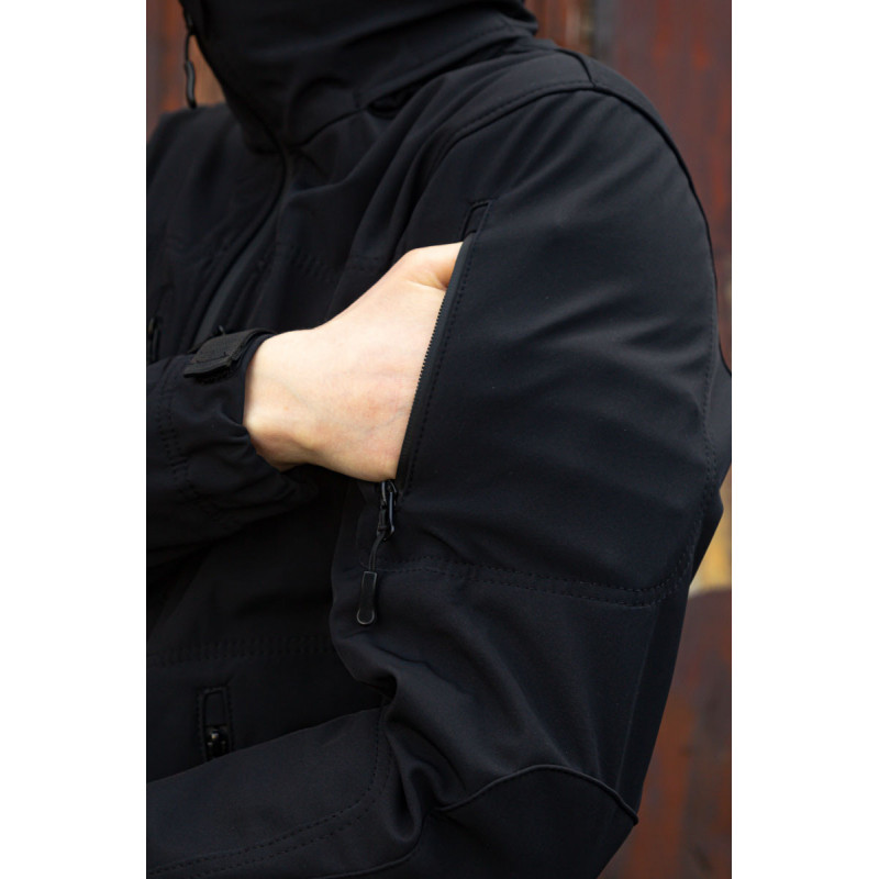 Тактична куртка софтшелл SoftShel демісезонна з капюшоном чорна 188, 58, 4XL