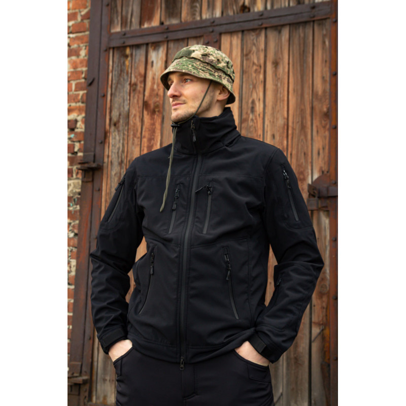 Тактична куртка софтшелл SoftShel демісезонна з капюшоном чорна 188, 58, 4XL